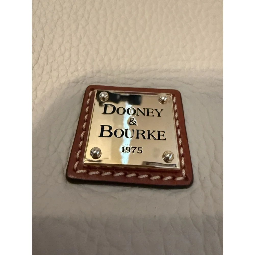Dooney & Bourke Hobo Bag Women Large Cream Pebbled Leather Tan Trim Logo Plaque